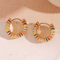Bijoux en or 18 carats couleur arc-en-ciel en émail Boucles d'oreilles créoles épaisses en acier inoxydable pour femmes