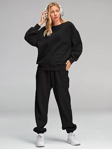Ensemble survêtement décontracté deux pièces pour femme, en molleton polaire polyester/coton éponge 320g, de haute qualité, personnalisé OEM, couleur unie, idéal pour l'hiver - Product Image 6