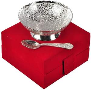 Ensemble de bols à fleurs en laiton royal avec cuillère (2 pièces, argent) MADE BY MZ INTERNATIONAL - Product Image 1