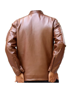 Custom 100% Genuine Satin Leather <b>Jacket</b> High Quality <b>Biker</b> Stand Collar Winter Casual Breathable Inner Viscos Lining Distressed - Product Image 6