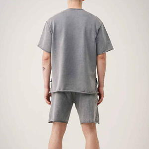 Ensemble de survêtement homme délavé à l'acide, T-shirt et short de sport d'été respirant à manches courtes, ensemble tricoté en coton - Product Image 3