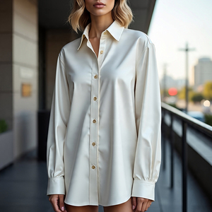 เสื้อหนังแกะวัวแขนยาวมีกระเป๋าหน้าอกสำหรับผู้หญิง, เสื้อครอปไซส์ใหญ่ - Product Image 1