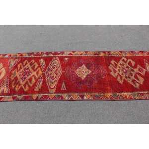 Herki Rug, 2.7x8.9 ft Vintage Rug, <b>Red</b> Ikat Rug <b>Wool</b> - Product Image 3
