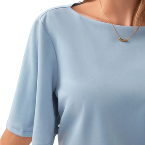 Blusa informal holgada de manga media para mujer, camisa de punto suave con cuello redondo de color liso, blusa de moda para el día a día, para primavera y verano - Product Image 3