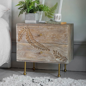 Handmade Naturally Crafted Mango Wood <b>Bedside</b> Chest Nightstand Fern Leaf Carved Design European Style for Bedroom Villa Hotel - Product Image 2