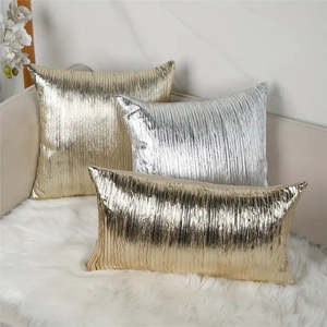 Fluffery Silver Faux Leather <b>Throw</b> <b>Pillow</b> 12 X 20 Cm Rectangle Washable Removable With Zipper Cover And Insert - Product Image 3