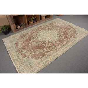 Alfombra turca vintage de 5,2x8,2 pies, hecha a mano, marrón, azul, diseño de retazos, lana, poliéster, Material látex, Tabriz, pasillo Rectangular - Product Image 5