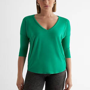 Tendance mondiale de haute qualité en forme de V T-shirt blanc couleur unie chemises femmes coton grande taille chemise avec Logo personnalisé 2024 - Product Image 4