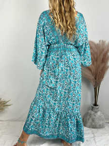 Vestido Kaftan Maxi Sexy con el Mejor Diseño para Mujer, Cuello en V, Largo, para Playa, Verano, Floral, Ecológico, Cintura Natural - Product Image 2