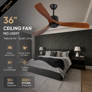 36 Inch Bedroom <b>Ceiling</b> Fan Without <b>Light</b>, Solid Wood Blades, Quiet DC Motor with <b>Remote</b> <b>Control</b>, Modern <b>Ceiling</b> Fan - Product Image 1