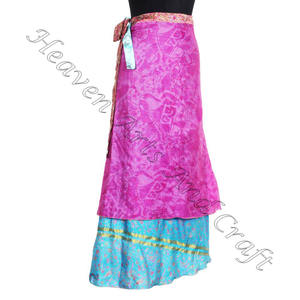 Sari en soie Jupe portefeuille sarong au design exclusif et élégant Jupe longue en soie magique réversible à 2 couches - Product Image 6