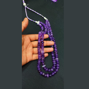 Collier artisanal à deux rangs en pierres bohèmes, perles rondes lisses en améthyste naturelle de 6 mm, bijoux en pierres précieuses bleues - Product Image 2