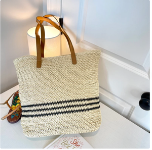 <b>Boho</b> Artistic Straw Purse <b>Bag</b> with Vegan Leather Strap Zipper Hand Woven Crochet Macrame Beach <b>Bags</b> - Product Image 2