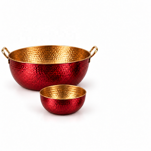 2 Piece Hammered Copper <b>Pedicure</b> and Manicure Bowl <b>Set</b> with Gold Interior Handles Red Foot Spa Basin - Product Image 1