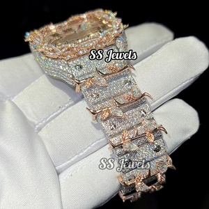 นาฬิกากลไกสำหรับผู้ชายหรูหราคุณภาพสูงประดับบัลลังก์เพชร VVS Moissanite อะนาล็อกสแตนเลสสไตล์ฮิปฮอป - Product Image 4