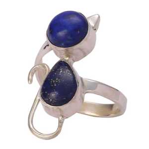 925 Sterling Silver Handmade Cat <b>Statement</b> <b>Ring</b> Lapis Lazuli Gemstone with Natural Blue Pear Shape Boho September Inlay Gift - Product Image 2