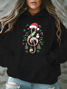 Sweat à capuche festif à manches longues surdimensionné Joyeux Noël Tricoté Logo imprimé sur le devant pour l'hiver Automne Printemps - Product Image 5