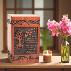 Urna de cremación de árbol de la vida grabada urnas de cremación de recuerdo conmemorativo de madera dura para cenizas de adultos - Product Image 6