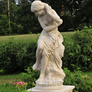 BLVE Garden Decorative Handmade Natural Stone Life Size Greek Lady Statue White Marble Woman Sculpture