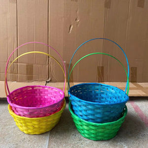 Traditional Style Handicraft Woven Bamboo <b>Basket</b> Painted Small Handle for Easter Egg Hunt <b>Picnic</b> Parties Birthday Decorations - Product Image 1