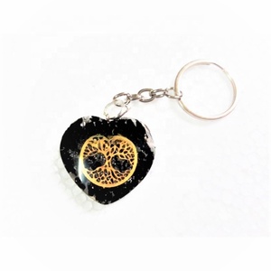 Vente en gros de tourmaline noire en forme de coeur, porte-clés orgonite, artisanat en cristal pour voyage à la mode, cadeau Feng Shui avec conception de vie d'arbre - Product Image 1