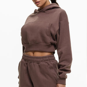 Nouvelle usine de gros OEM 2025 100% coton broderie personnalisée bouffée impression logo femmes sweat à capuche surdimensionné sweat à capuche court pour les femmes - Product Image 1