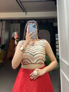 Blusa de trabajo de espejo de satén liso de último diseñador Lehenga Choli de Fab Zone - Product Image 4