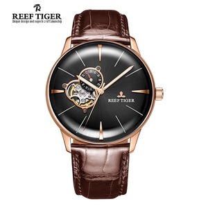 นาฬิกาข้อมือผู้ชาย Reef Tiger ระบบออโตเมติก พร้อมฟังก์ชั่นสำรองพลังงาน สายทองคำขาวและทองเหลืองแบบโปร่ง - Product Image 5