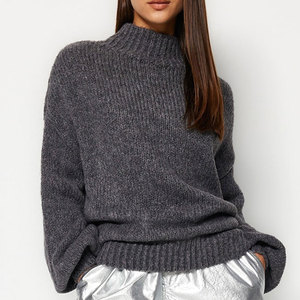 Pull personnalisé pour femme, style vintage, ample, col montant, manches longues, tricot côtelé, léger, écologique, pour l'hiver et l'automne 2026 - Product Image 1