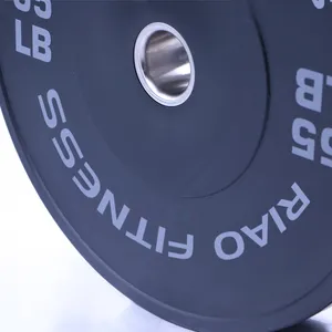Produsen pelat berat barbel 45lb hitam angkat besi pelat Bumper dilapisi karet untuk penjualan Gym