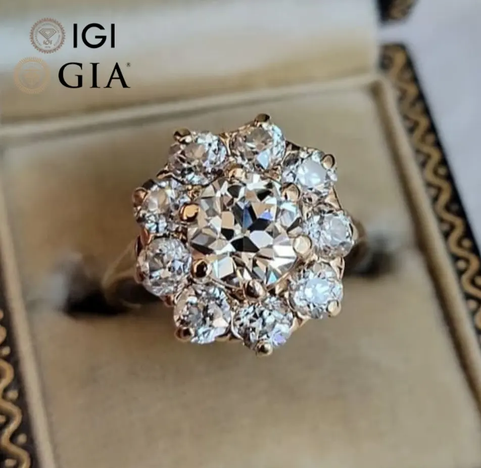 Custom Gia Igi Certified Vvs Cvd Lab creed Diamond 10k 14k 18k Gold Round Old Mine Cut Halo anello di fidanzamento