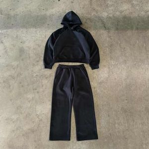 Survêtements avec logo imprimé personnalisé pour hommes, survêtements respirants avec pantalons évasés et sweats à capuche à motif solide pour l'automne - Product Image 5