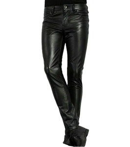Pantalon de survêtement haut en cuir PU pour hommes, pantalon de moto skinny coupe ajustée, style de danse en boîte de nuit-léger en faux cuir à la mode - Product Image 5