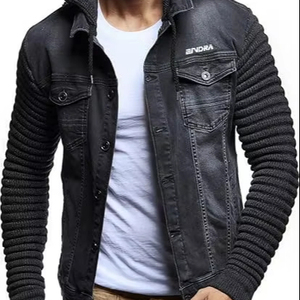 Custom Design Men's <b>Denim</b> Stand Collar <b>Jacket</b> Breathable Casual Outdoor Clothing for Winter - Product Image 1