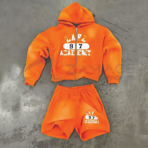 Latest Fashion Custom High Quality Vintage Sun Faded Embroidery Sports <b>Shorts</b> & Zip Up <b>Hoodie</b> Jogger <b>Short</b> <b>Set</b> For <b>Men</b> Summer - Product Image 3