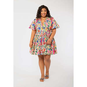 เดรสสั้นลายดอกไม้ Leota Alena ไซส์ XX-Large สีเบจหลากเฉด พร้อมเอวยางยืด แต่งโครเชต์ เสื้อผ้าลำลองสำหรับใส่ในช่วงกลางวัน ระบายอากาศได้ดี - Product Image 1