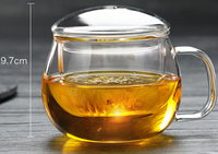 Vente en gros de tasses à thé en verre borosilicate Chien Keng, transparentes, minimalistes, avec infuseur, poignée, réutilisables, résistantes à la chaleur, 10-14 oz. Carton personnalisé