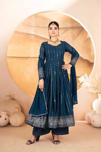 Vesta Exports Luxury Designer Dhoti Suit High Quality Clothing with Thread-Sequins Embroidery Autumn <b>Silk</b> Lining - Product Image 3