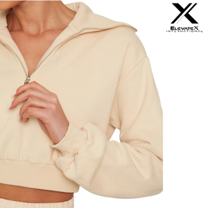 Sudadera de punto coreana de cuello alto para mujer, cálida, con media cremallera, estilo crop, para otoño/invierno, deportiva, con cremallera interior. - Product Image 5