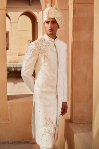 2023 White Sherwani Wedding Suit with Zari Embroidery Breathable <b>Pant</b> Shoe Dress Decent Design for Plus Sizes Party-Wear/Wedding - Product Image 2