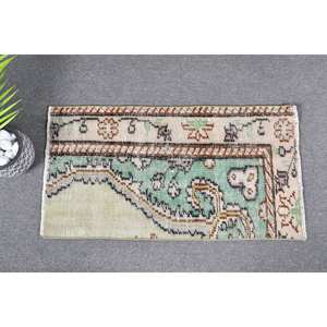 Tapis en laine turque vert et beige de 1.5x2,9 pieds, tissage plat, patchwork, décorations de salon pour adolescents, support en latex - Product Image 1