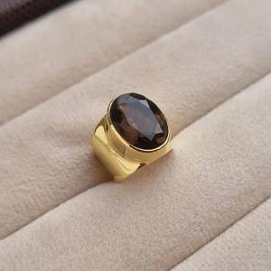 Anillo de cuarzo ahumado relleno de oro, ajuste de bisel, anillo de diseño clásico a la moda, regalos de aniversario de compromiso para mujeres y niñas - Product Image 3