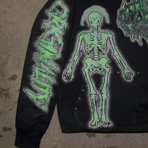 เสื้อฮู้ดซิปมีฮู้ดผ้าฟลีซหัวกะโหลกแนววินเทจขนาดใหญ่พิเศษแบบกำหนดเอง - Product Image 4