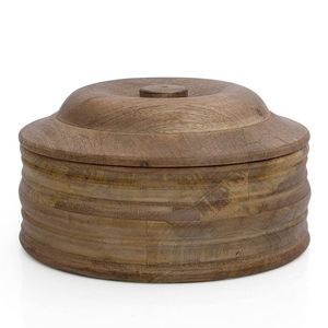 Recipiente Roti de madera de forma redonda con tapa ajustada diseñada para retener el calor y elevar la exhibición de alimentos - Product Image 1