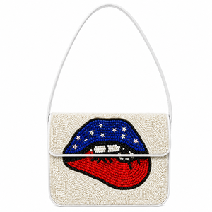 handmade American Lips Hand-Beaded Bag Statement Clutch Purse with Unique Lip Design - Product Image 1