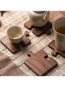 ABOUT STURDY MORDEN MULTI WOODEN COASTERS Functional Handmade Craft Drink <b>Bamboo</b> Coasters 6-Pack Set with Holder - Product Image 5