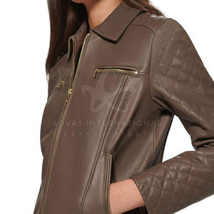 แจ็กเก็ตหนังวัวเนื้อนิ่มสำหรับผู้หญิงเสื้อแจ็คเก็ตหนังหนาคอปกตั้งระบายอากาศได้ดี - Product Image 6