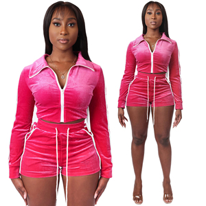 Lente Lounge Kleding 2025 <span class=keywords><strong>Custom</strong></span> Logo Strass Crop Velour Tweedelig Trainingspak Sweatshirt Met Rits En Fluwelen Damessets - Product Image 4