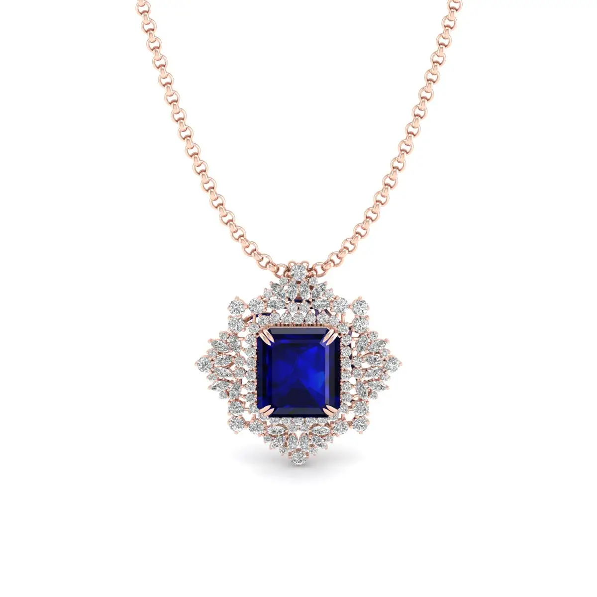 Luxueux émeraude coupe 17.12 carats bleu saphir pendentif en pierres précieuses 14K 18K 22K or Moissanite pendentif Premium femmes bijoux fins