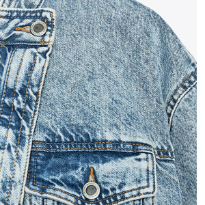 Chaqueta de mezclilla cruzada para mujer personalizada, manga larga, botones de metal de color sólido, moda informal básica bordada para invierno, personalizada - Product Image 5